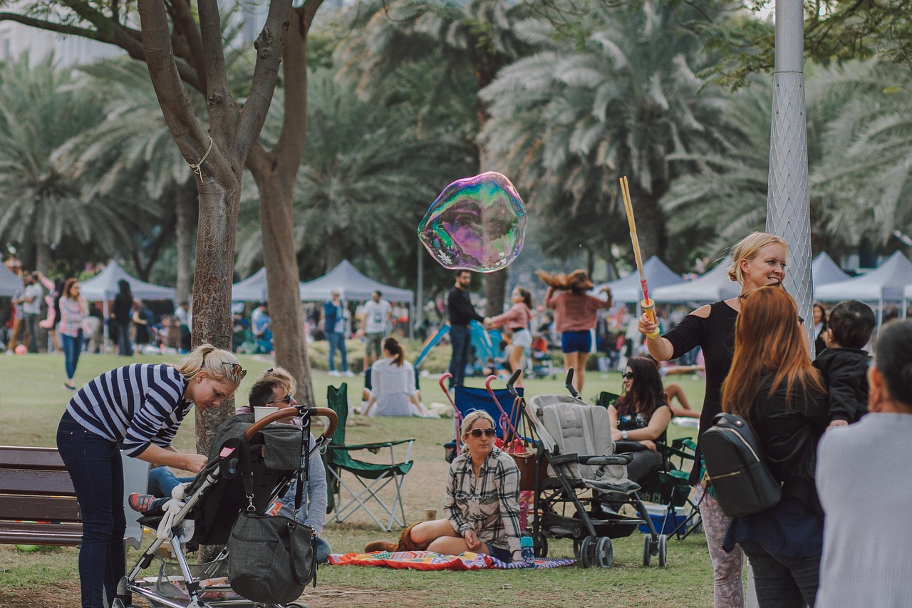 A large outdoor event in a community park