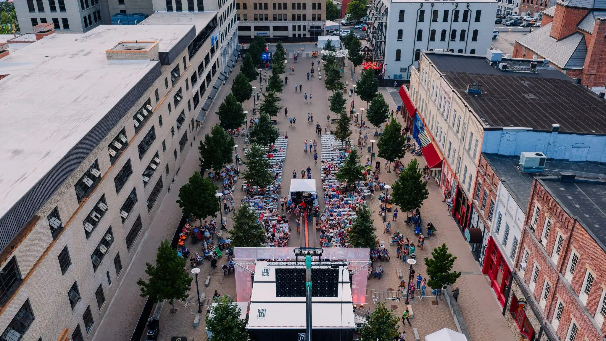 Aerial view of a street festival